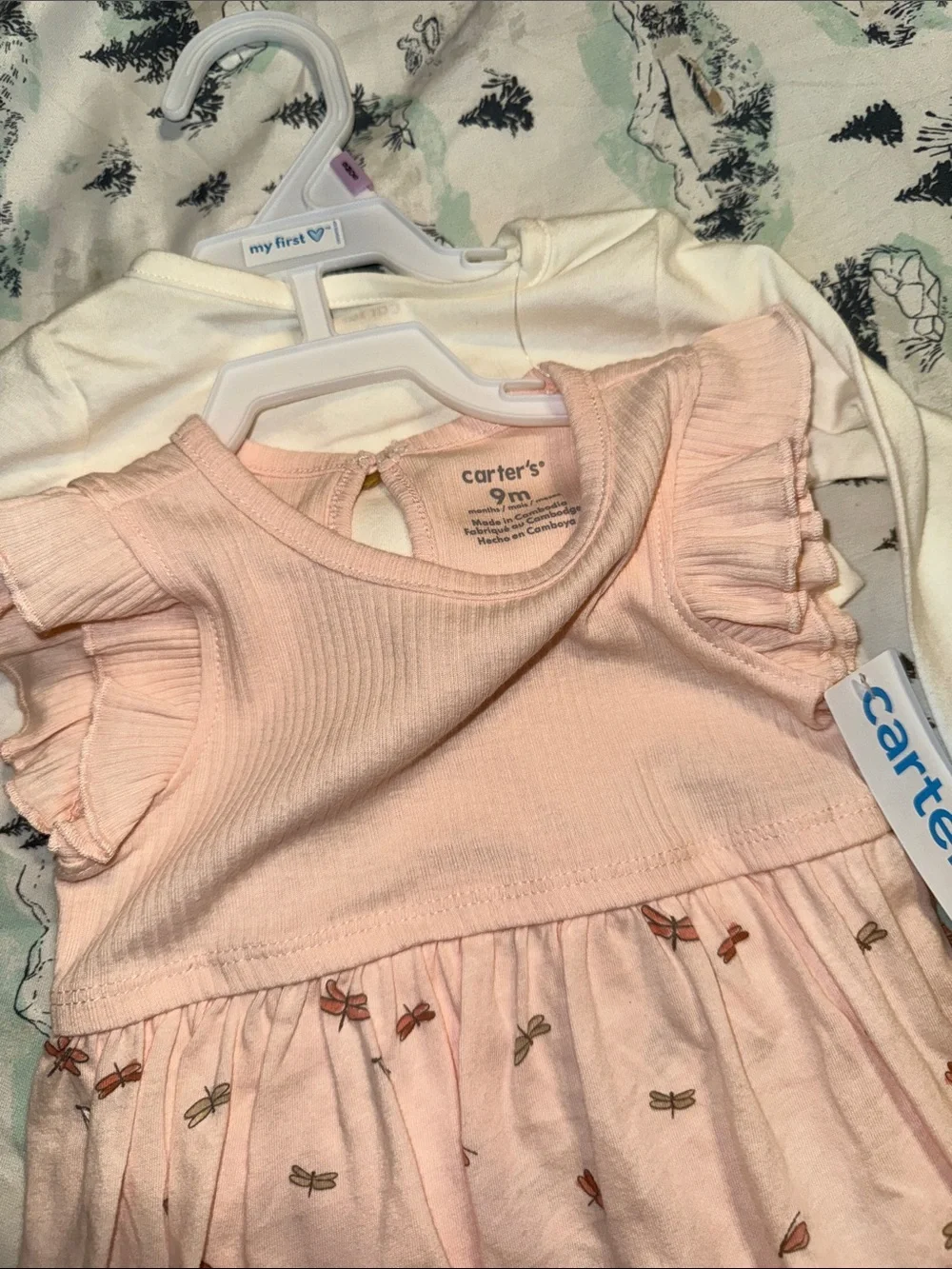 Carter's Light Pink Dragonfly Ruffle-Sleeve Dress with Cream Top NEW 9 month